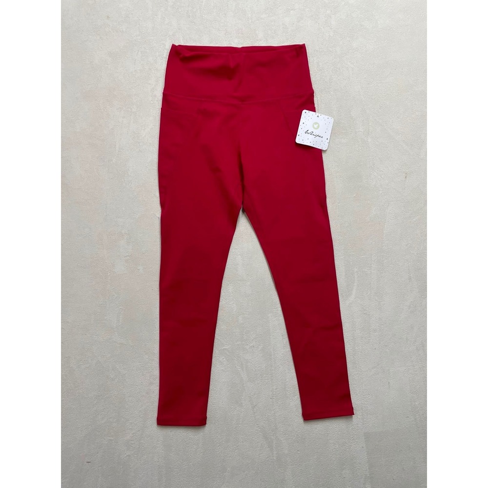 Whisper Womens Red High Waisted Active Leggings with Pockets Size M